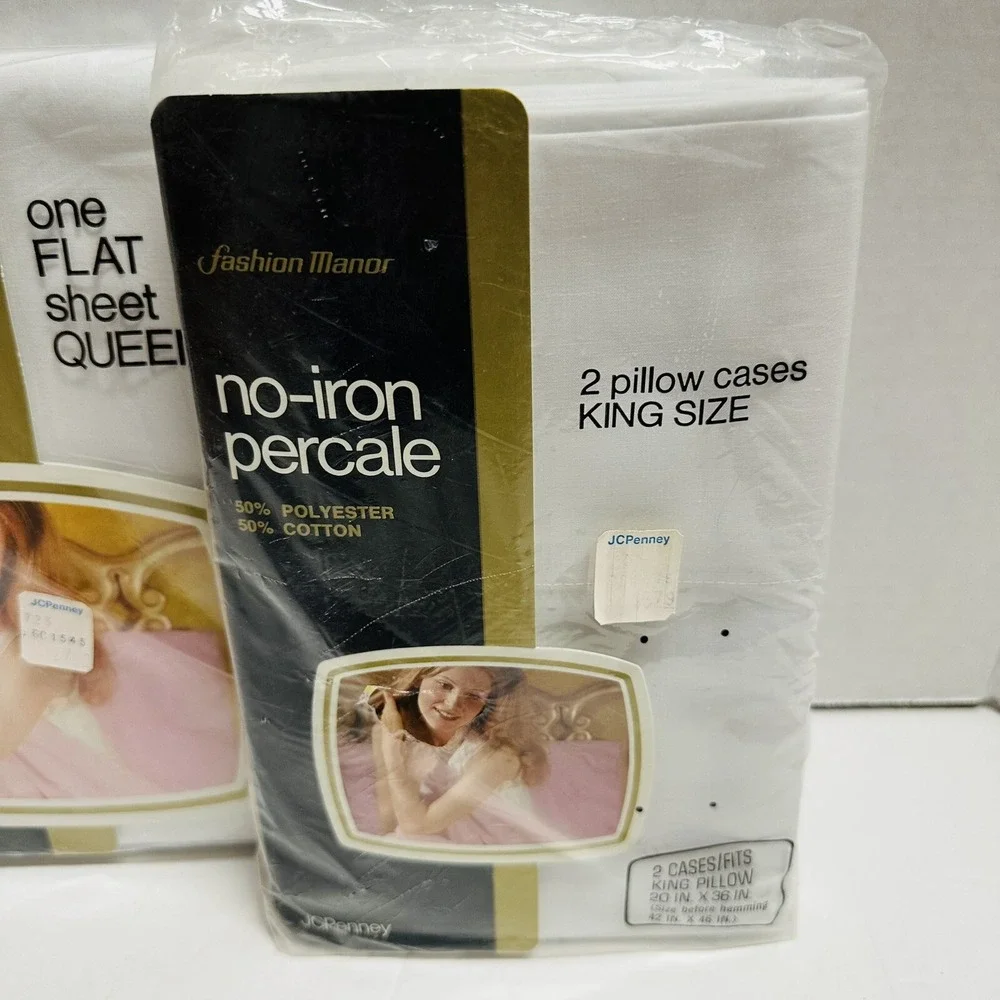 Vtg Fashion Manor No Iron Percale Queen Flat Sheet King Pillowcases NEW NOS